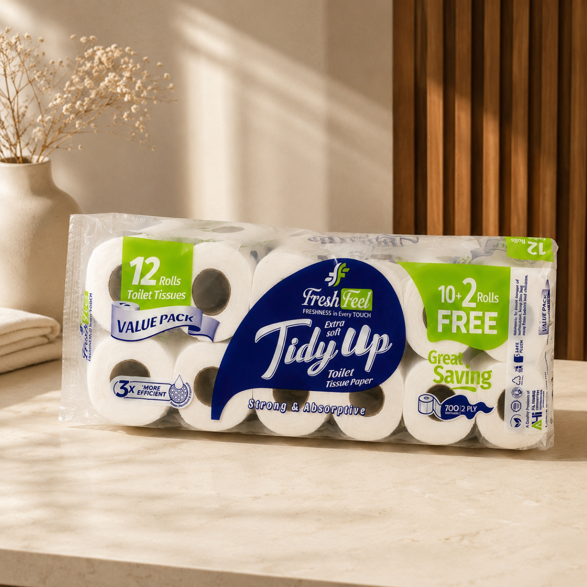 Fresh Feel Toilet Roll Value Pack 10+2 - Image 2